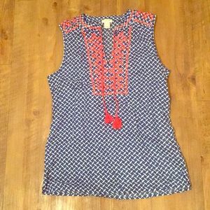 J. Crew Blue White Coral Sleeveless 00 Blouse!